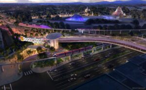 Rendering of the new Disneyland Resort parking structure and transportation hub arrival experience