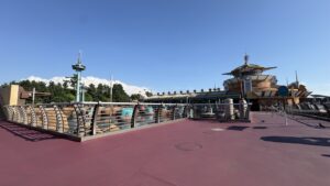 Aquatopia ride vehicles in the lagoon at Port Discovery, Tokyo DisneySea, photographed in August 2026