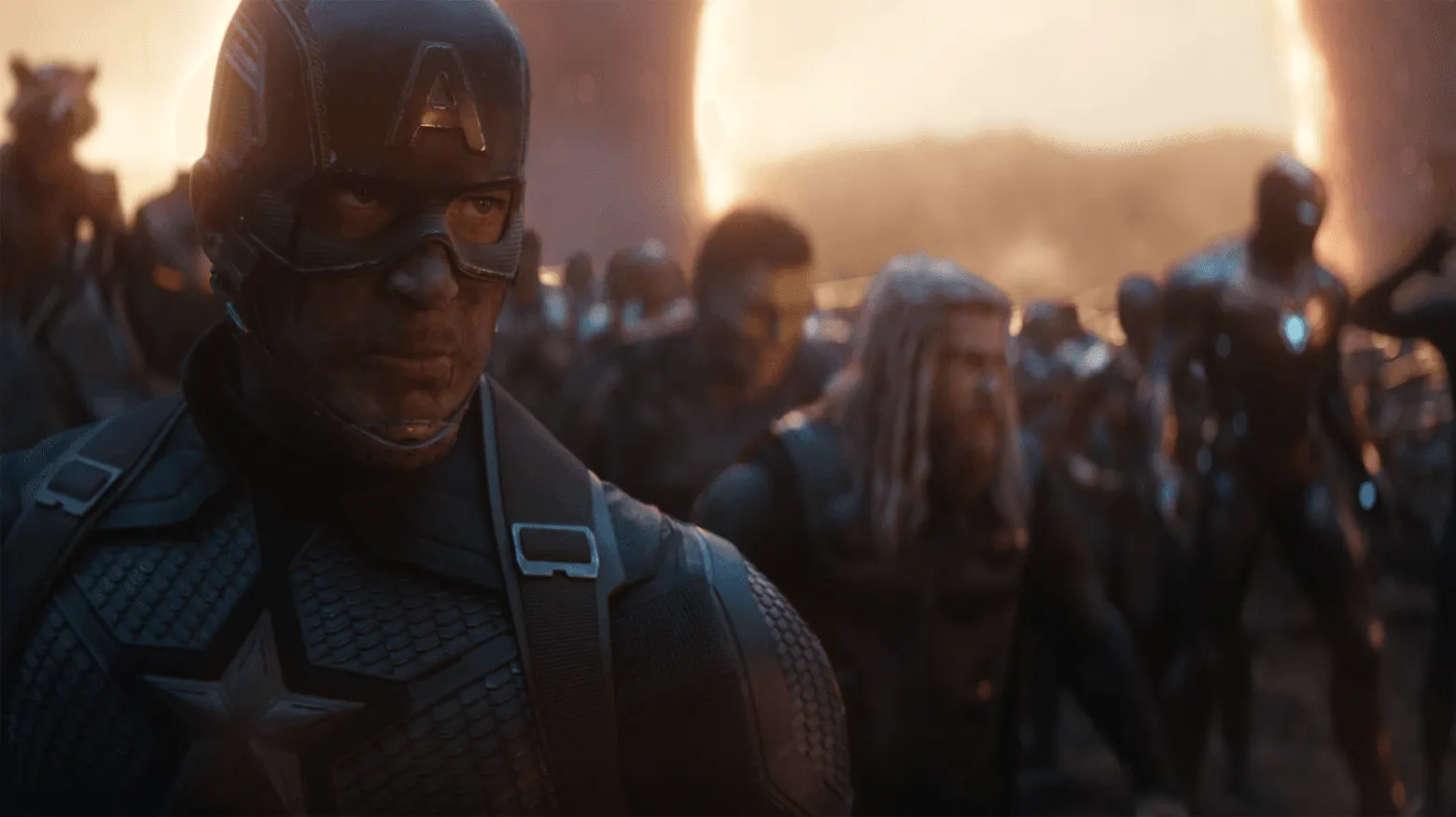 Avengers Endgame: Encore image from Marvel.com showing Captain America with the assembled Avengers