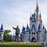 The Partners statue of Walt Disney and Mickey Mouse in front of Cinderella Castle at Magic Kingdom