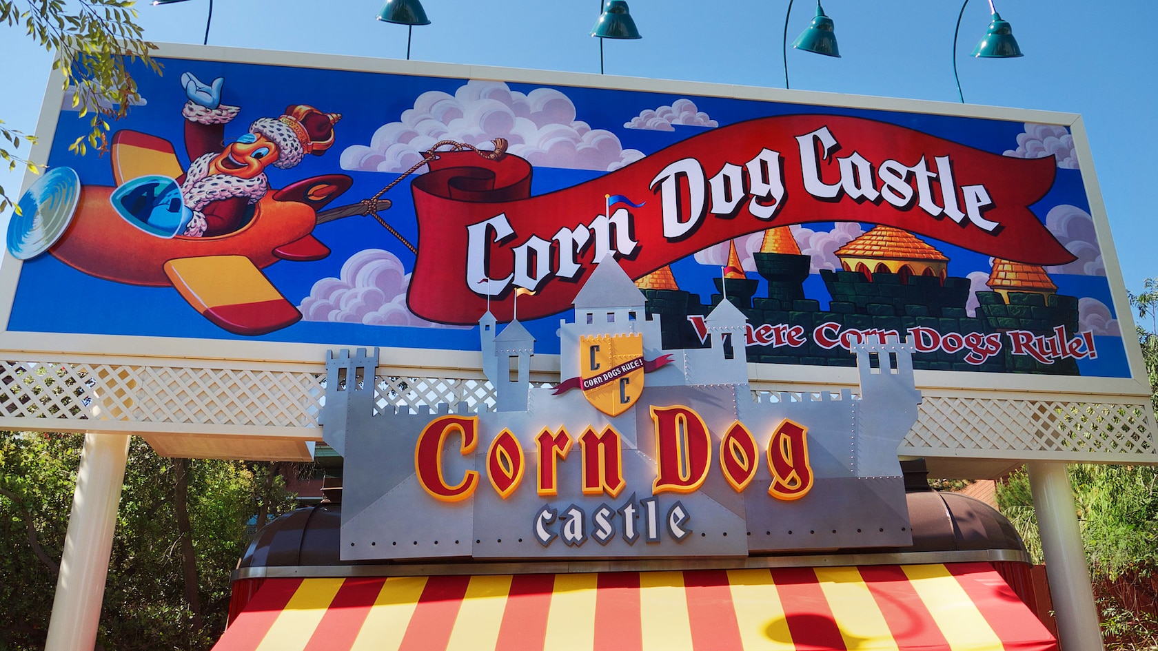 Sign for Corndog Castle, Where Corndogs Rule! at Disney California Adventure Park