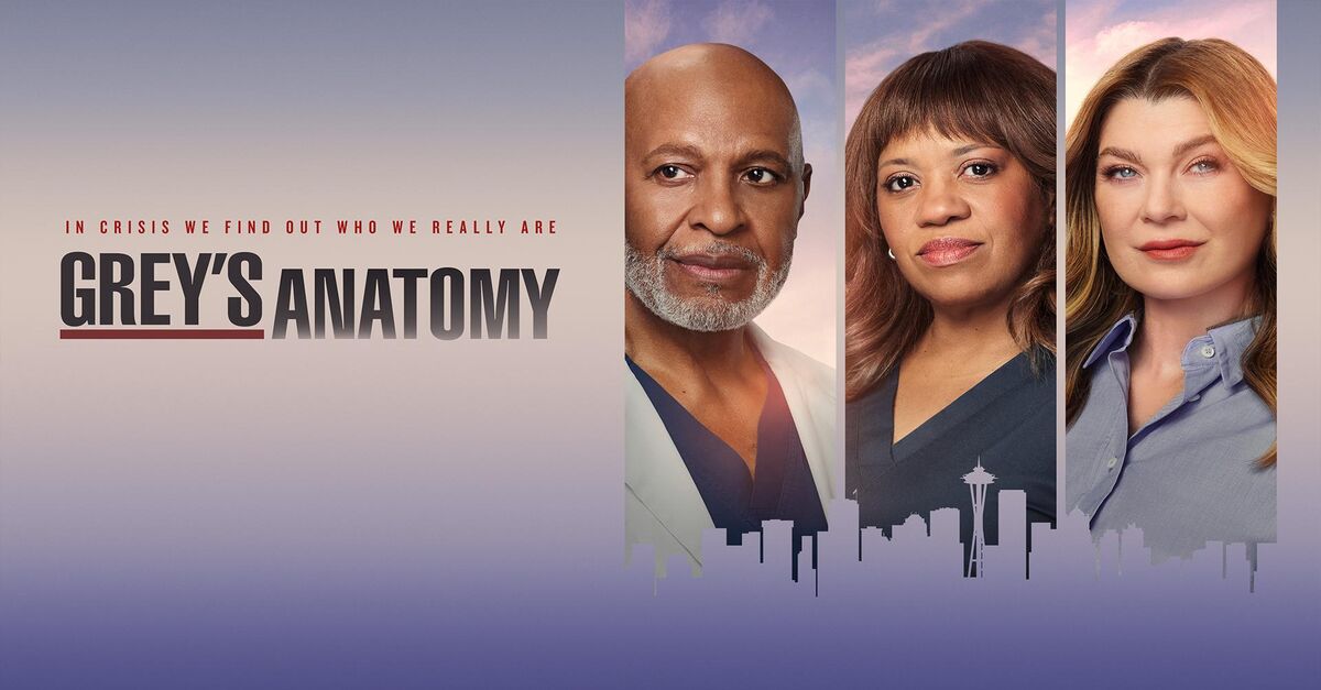 Grey's Anatomy key art from ABC with the tagline "In crisis we find out who we really are"