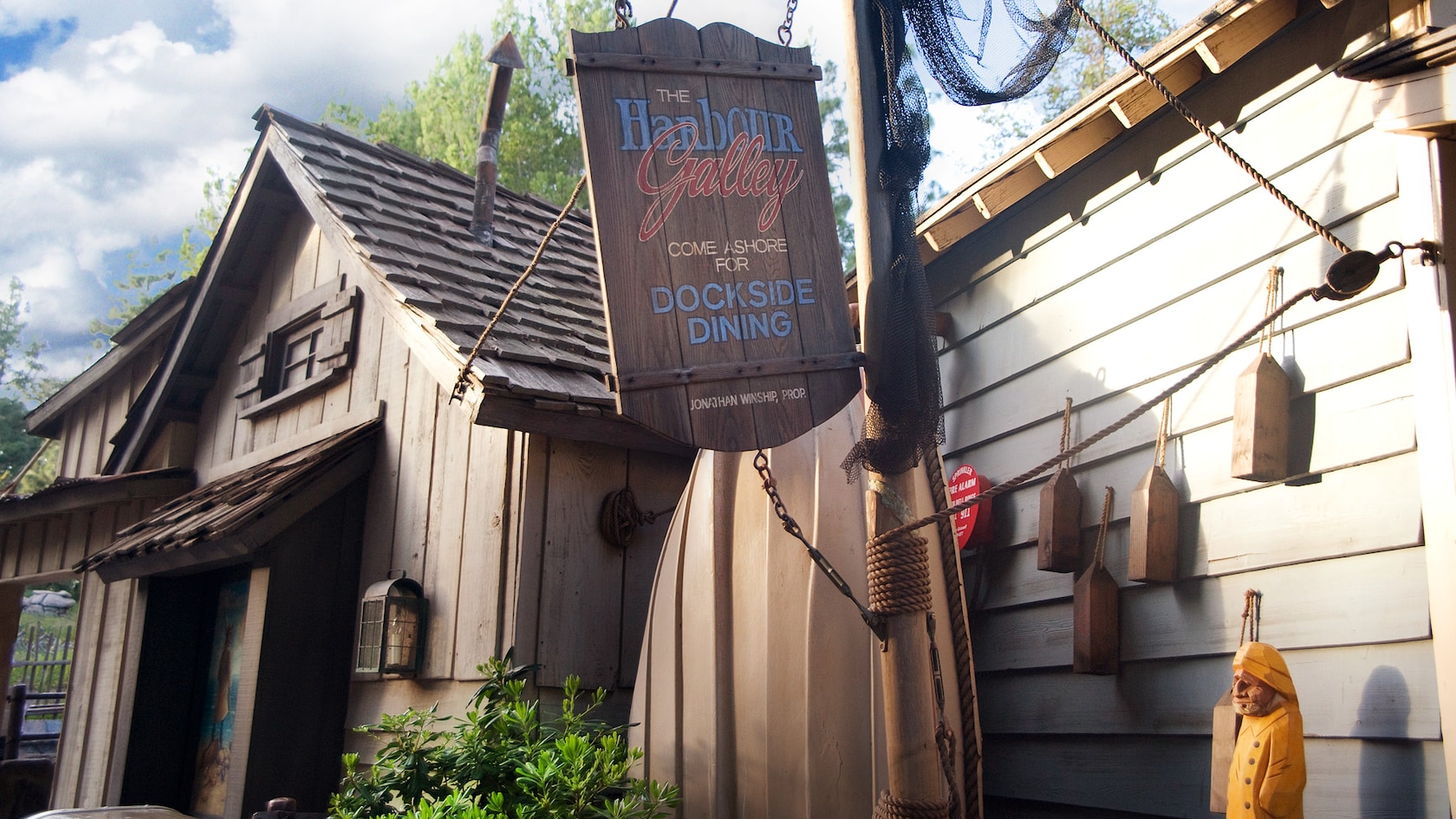 Sign: Harbour Galley Come Ashore for Dockside Dining at Disneyland Park