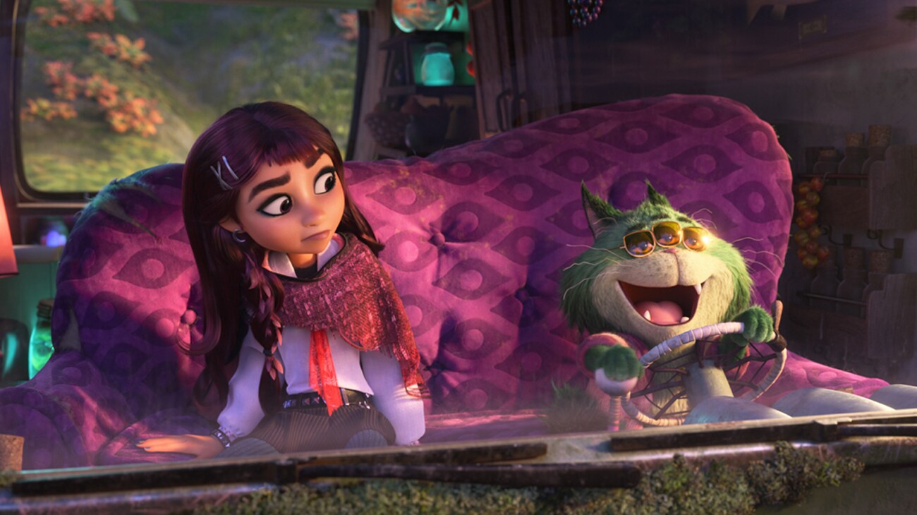 Billie Doe, voiced by Hailee Steinfeld, and Beef Roger Crummchuk, voiced by Walton Goggins, in Walt Disney Animation Studios' Hexed