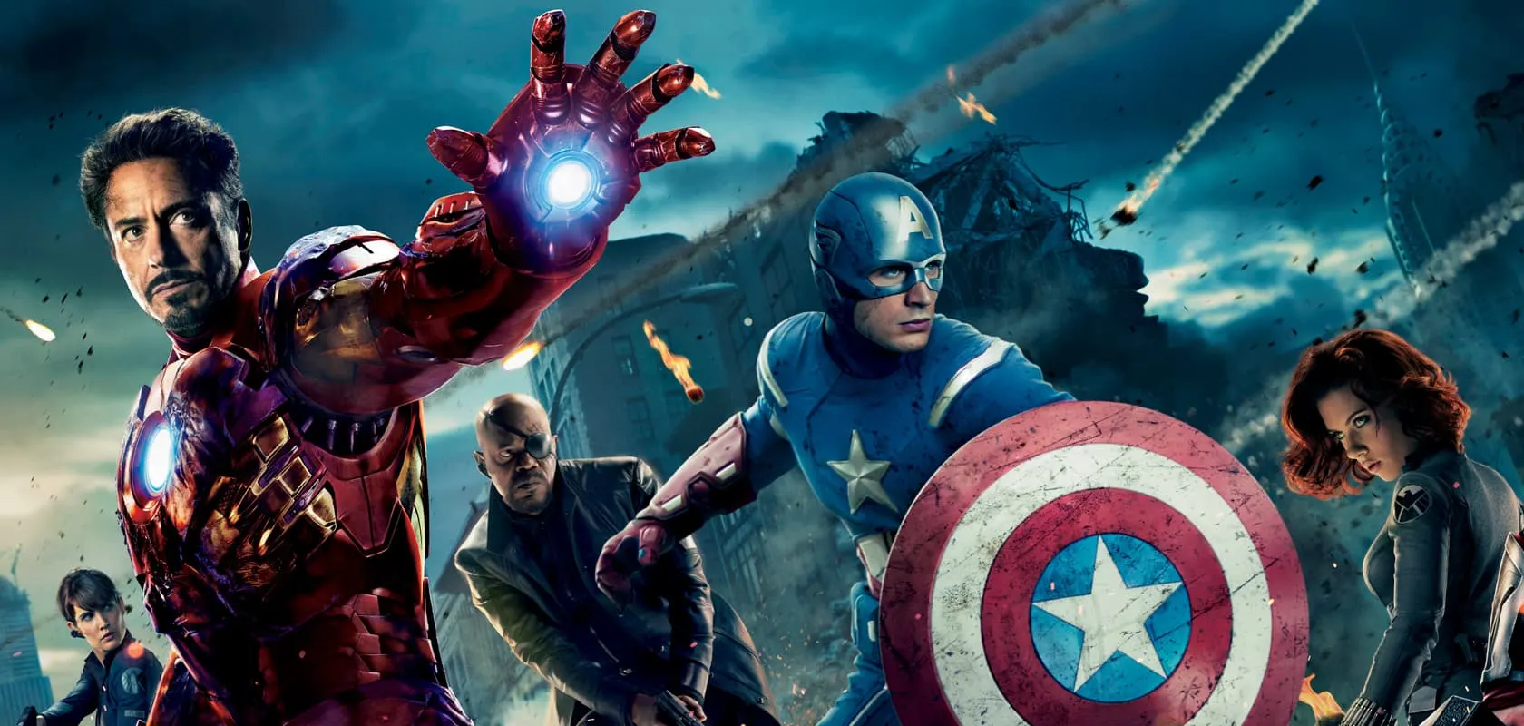 Marvel Studios' The Avengers key art showing Iron Man, Nick Fury, Captain America, Black Widow and Maria Hill