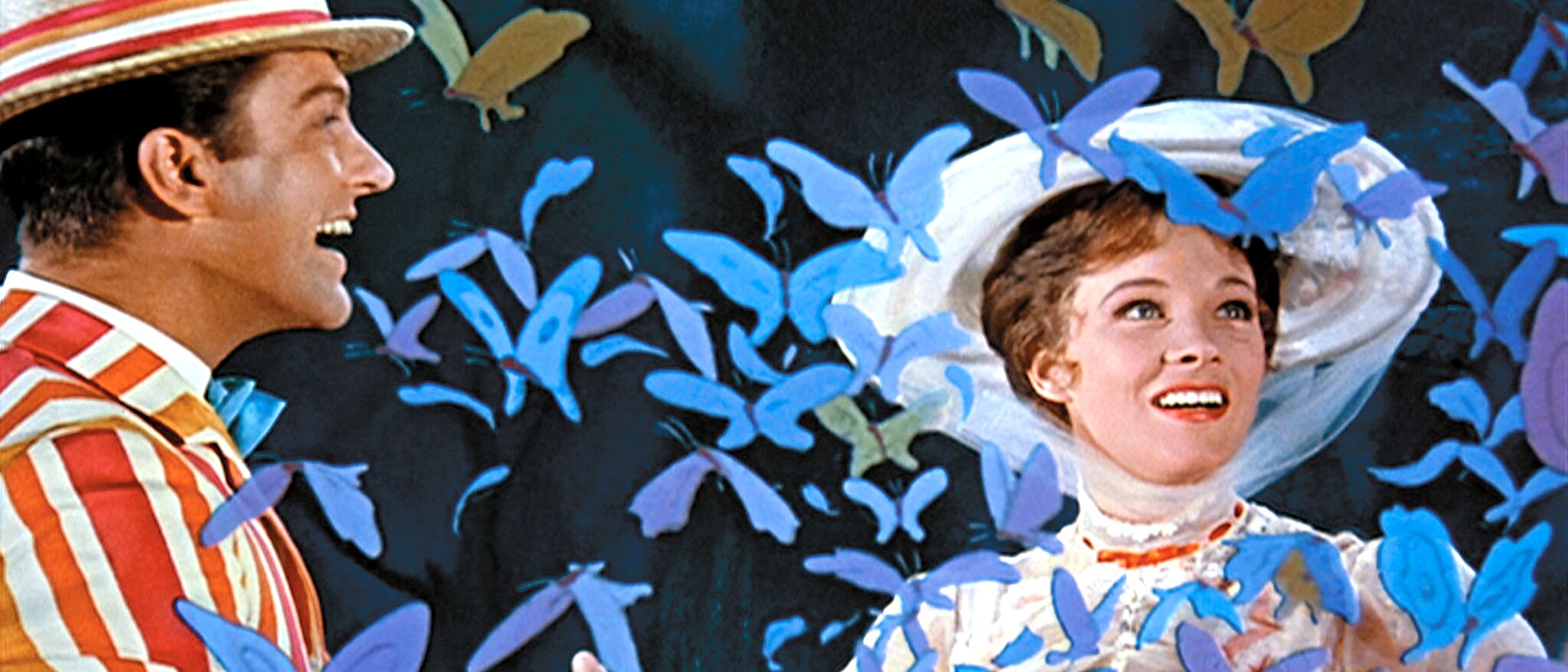 Julie Andrews as Mary Poppins and Dick Van Dyke as Bert in Disney's Mary Poppins