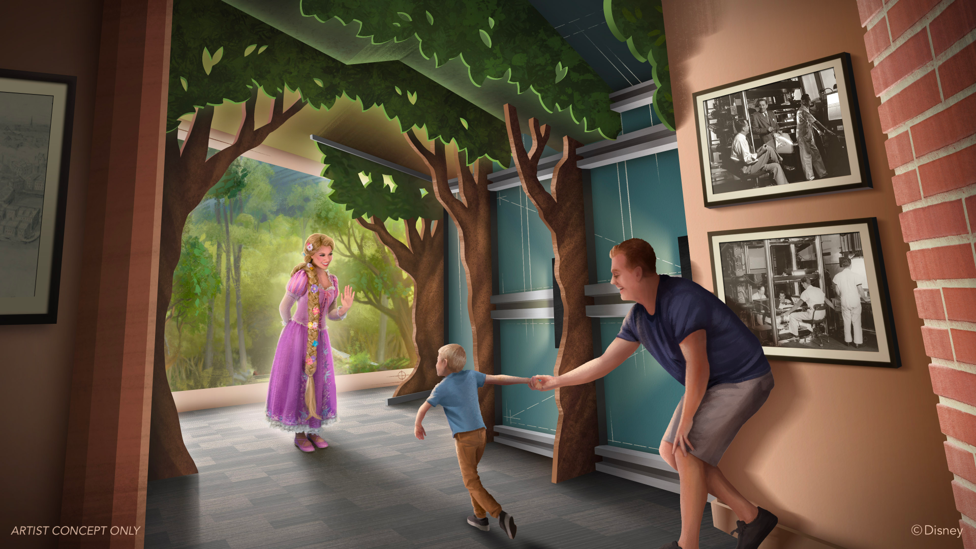 Disney concept art for Rapunzel at Off the Page inside The Magic of Disney Animation at Disney's Hollywood Studios