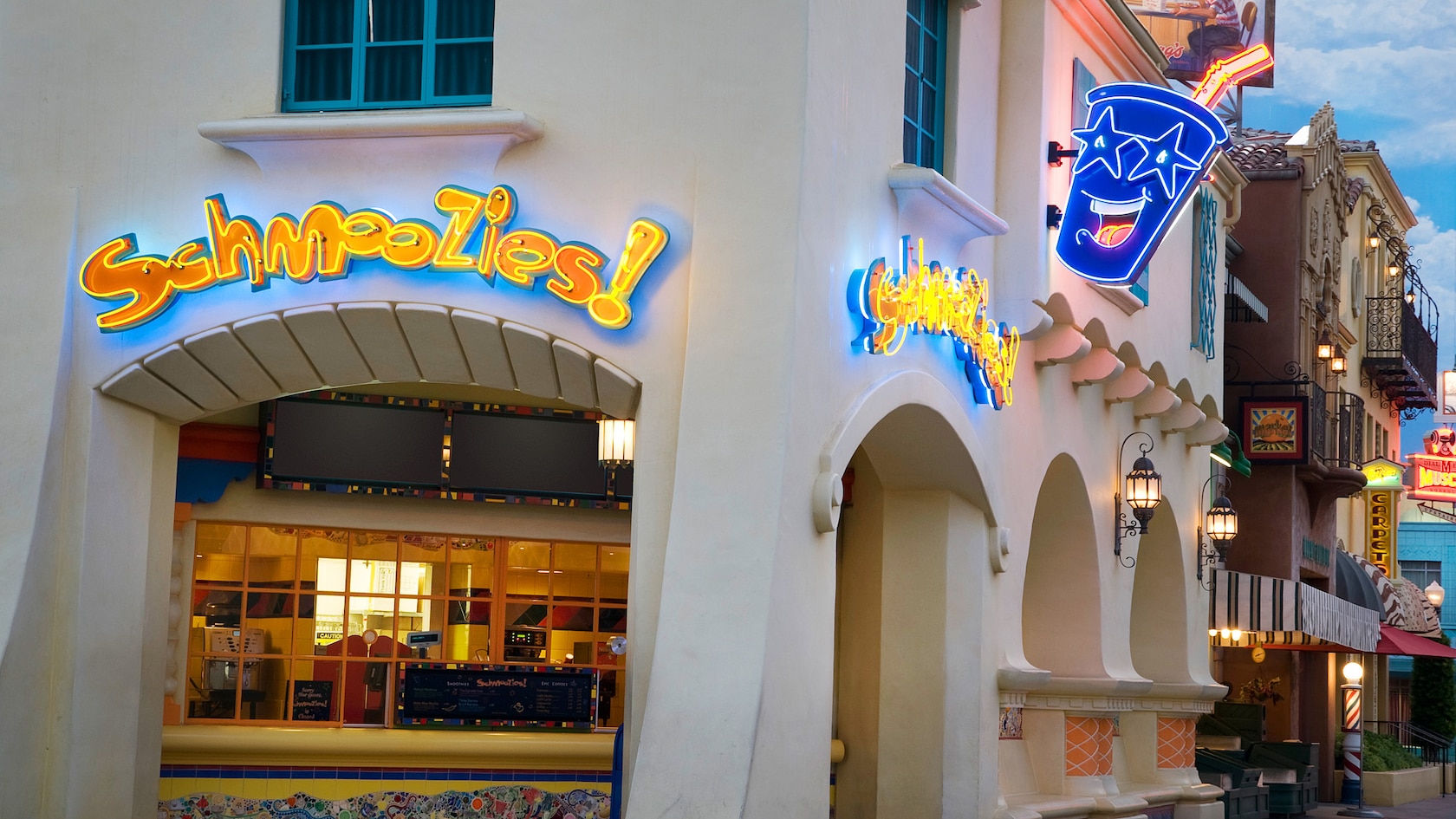 Entrance sign for Schmoozies! the smoothie bar at Disney California Adventure Park
