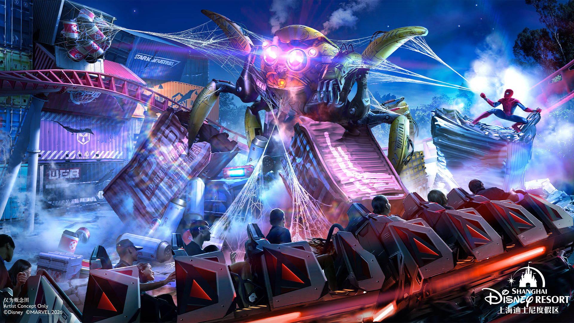 Spider-Man attraction at Shanghai Disney Resort, shared by Disney at D23 2026