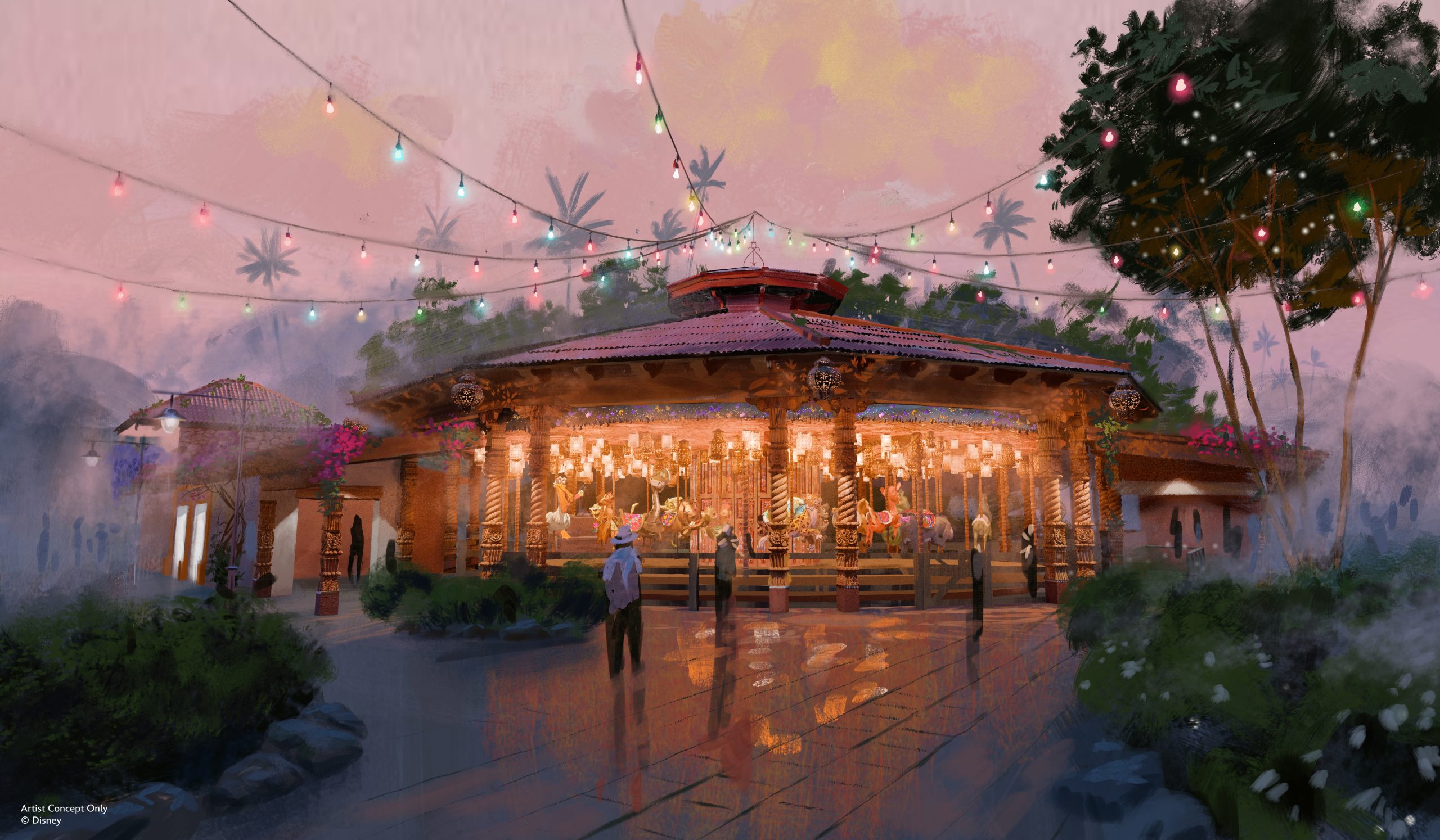 Disney's concept art of the carousel in Tropical Americas at Disney's Animal Kingdom