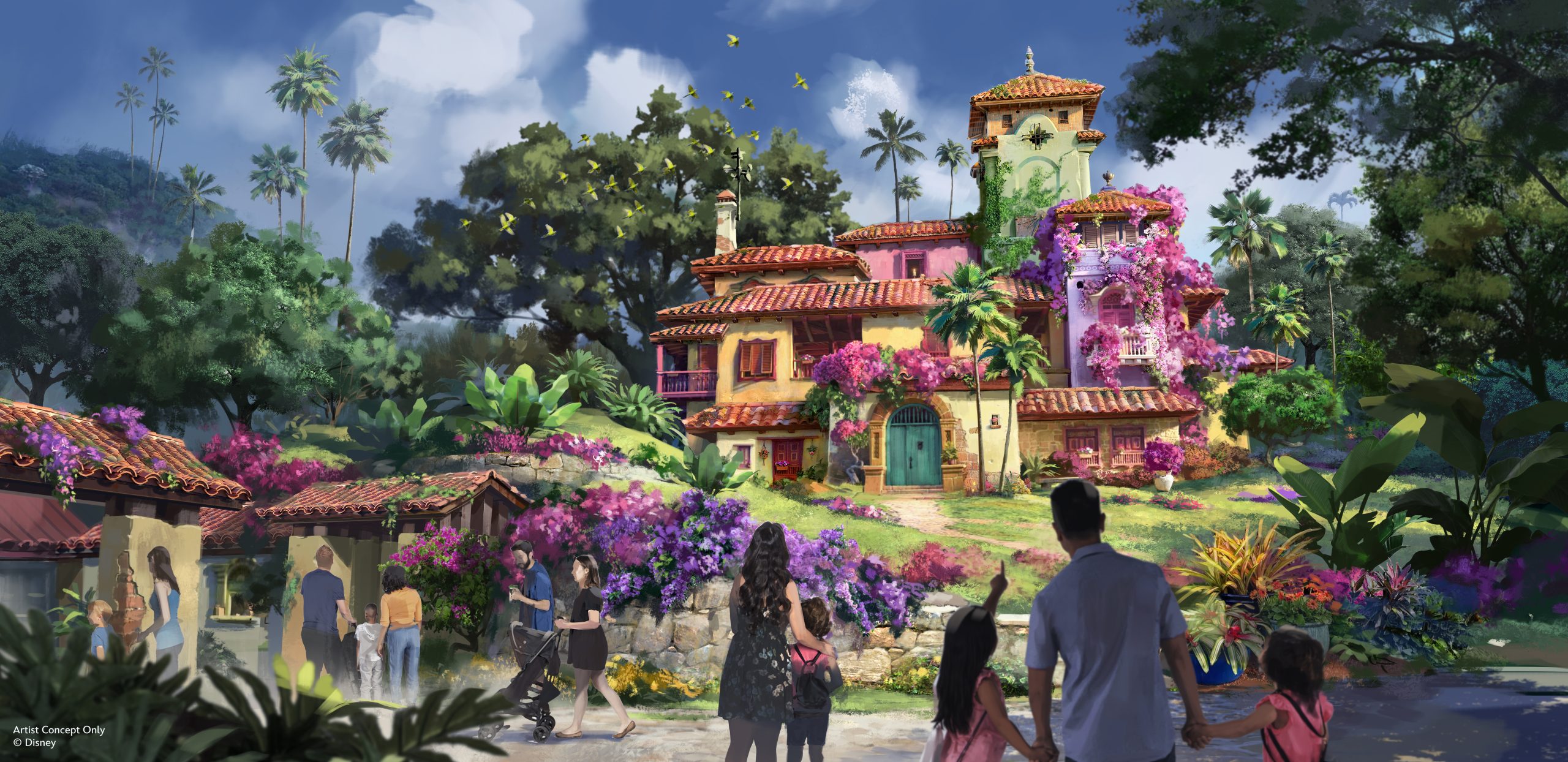 Disney concept art of the Casita exterior at Antonio's Fiesta de Encanto in Tropical Americas