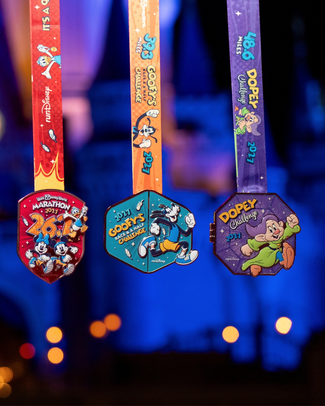 2027 Walt Disney World Marathon, Goofy's Race and a Half Challenge and Dopey Challenge finisher medals