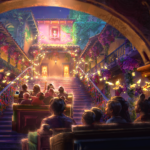 Artist concept of riders inside Casita for Antonio's Fiesta de Encanto, coming to Tropical Americas at Disney's Animal Kingdom
