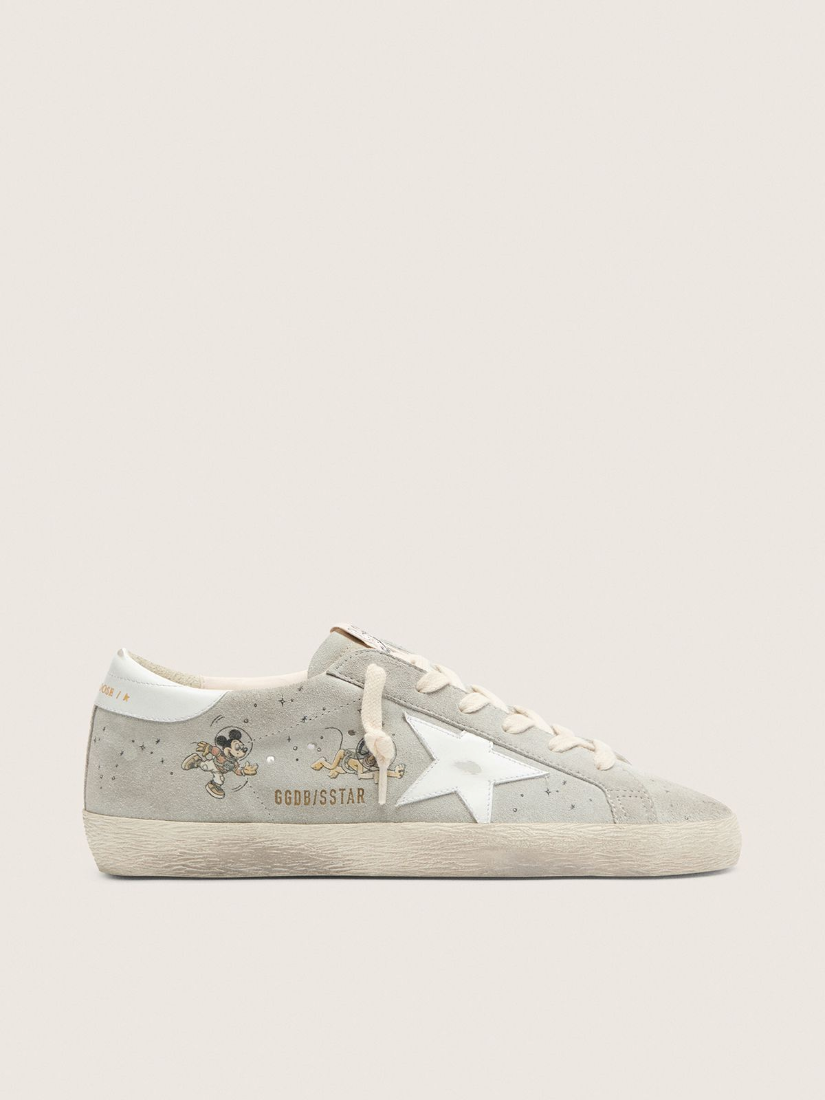 Golden Goose Super-Star sneaker with astronaut Mickey Mouse and Pluto