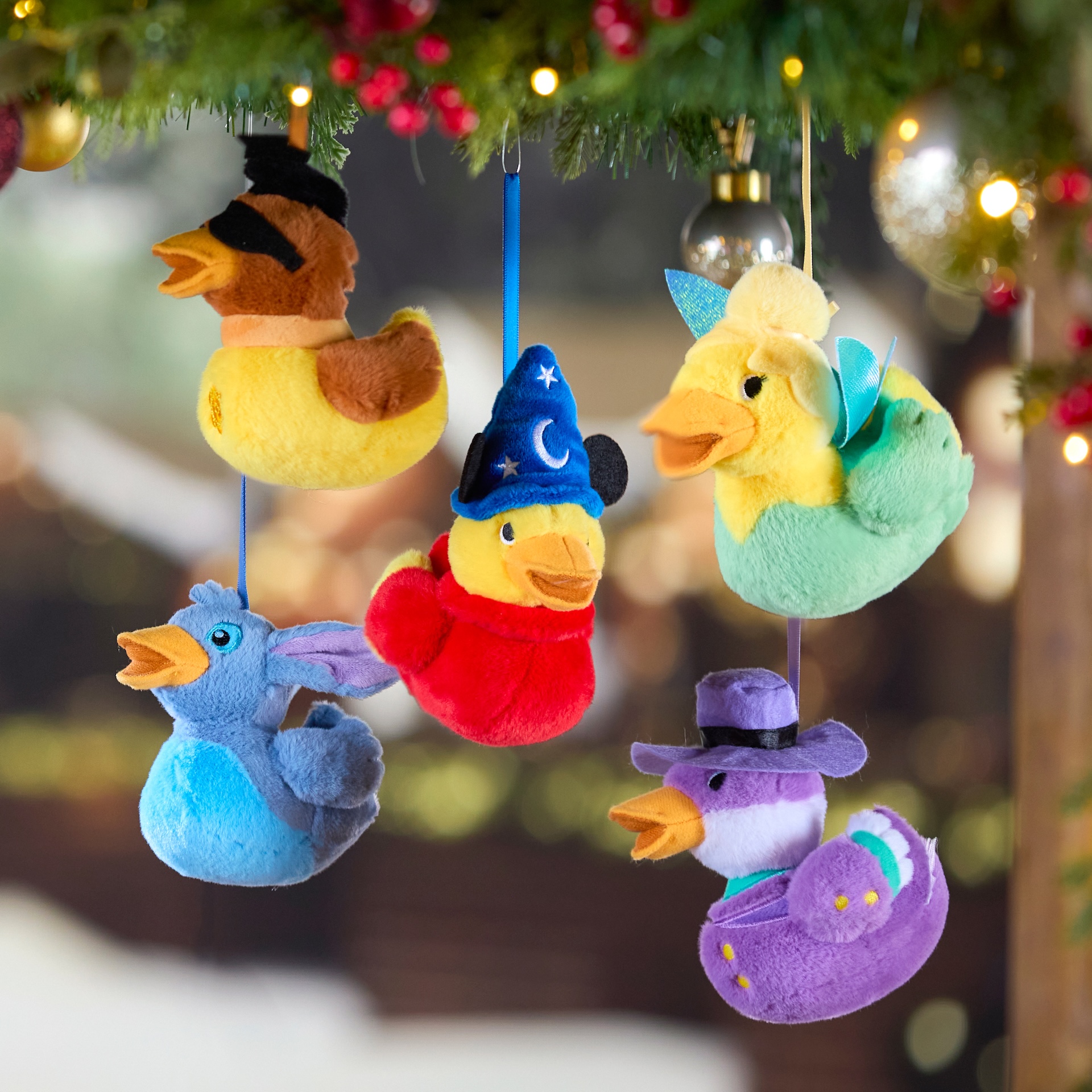 Disney Store plush duck holiday ornaments including Darkwing Duck and Powerline