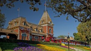 Disneyland Railroad train at Main Street station at Disneyland Park