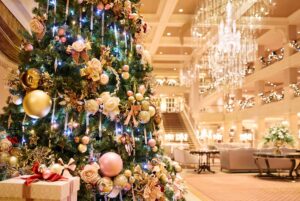 Christmas decorations at Disneyland Paris from Disney's holiday season announcement