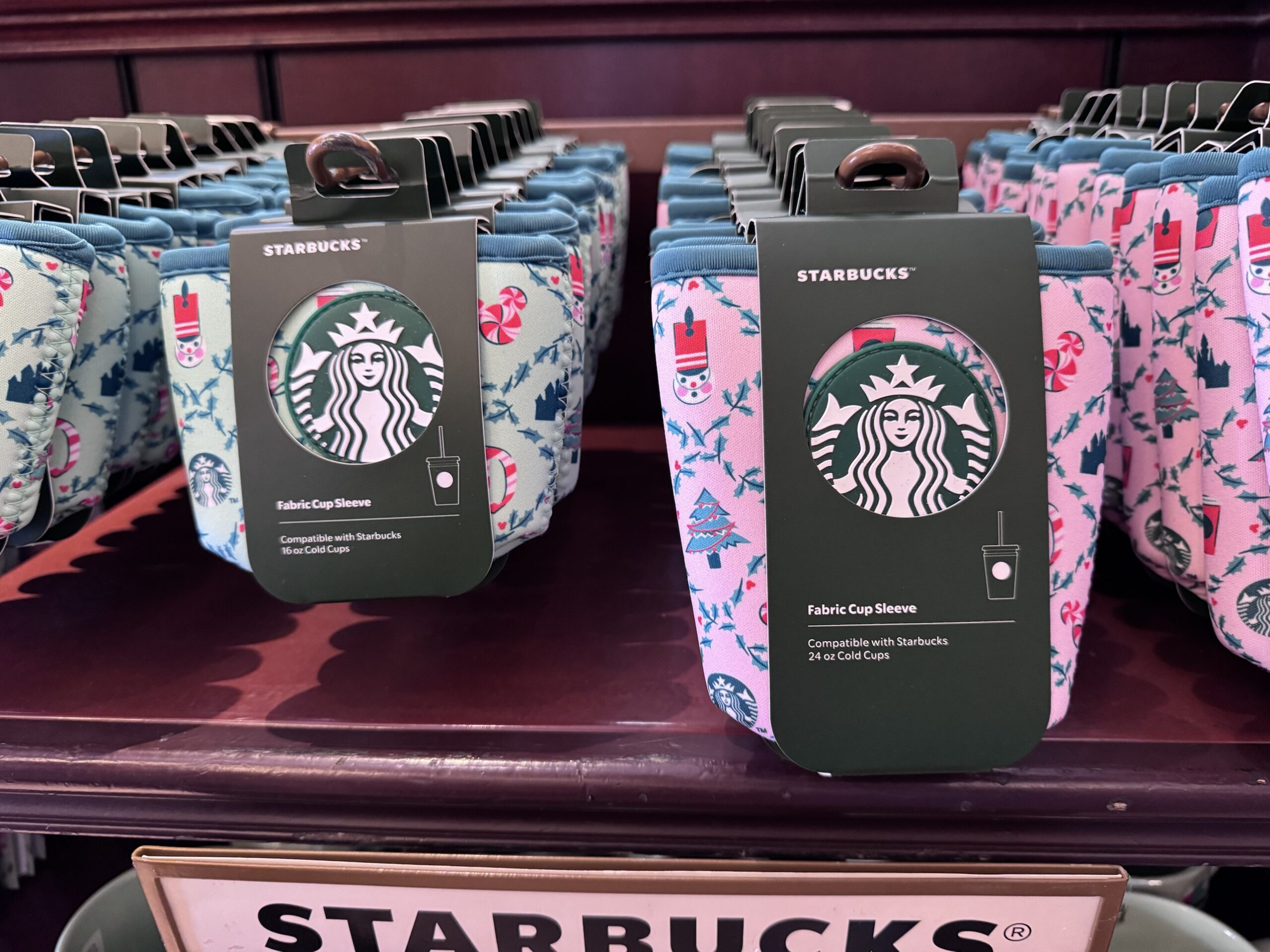 Mint and pink holiday Starbucks fabric cup sleeves for 16 oz and 24 oz cold cups