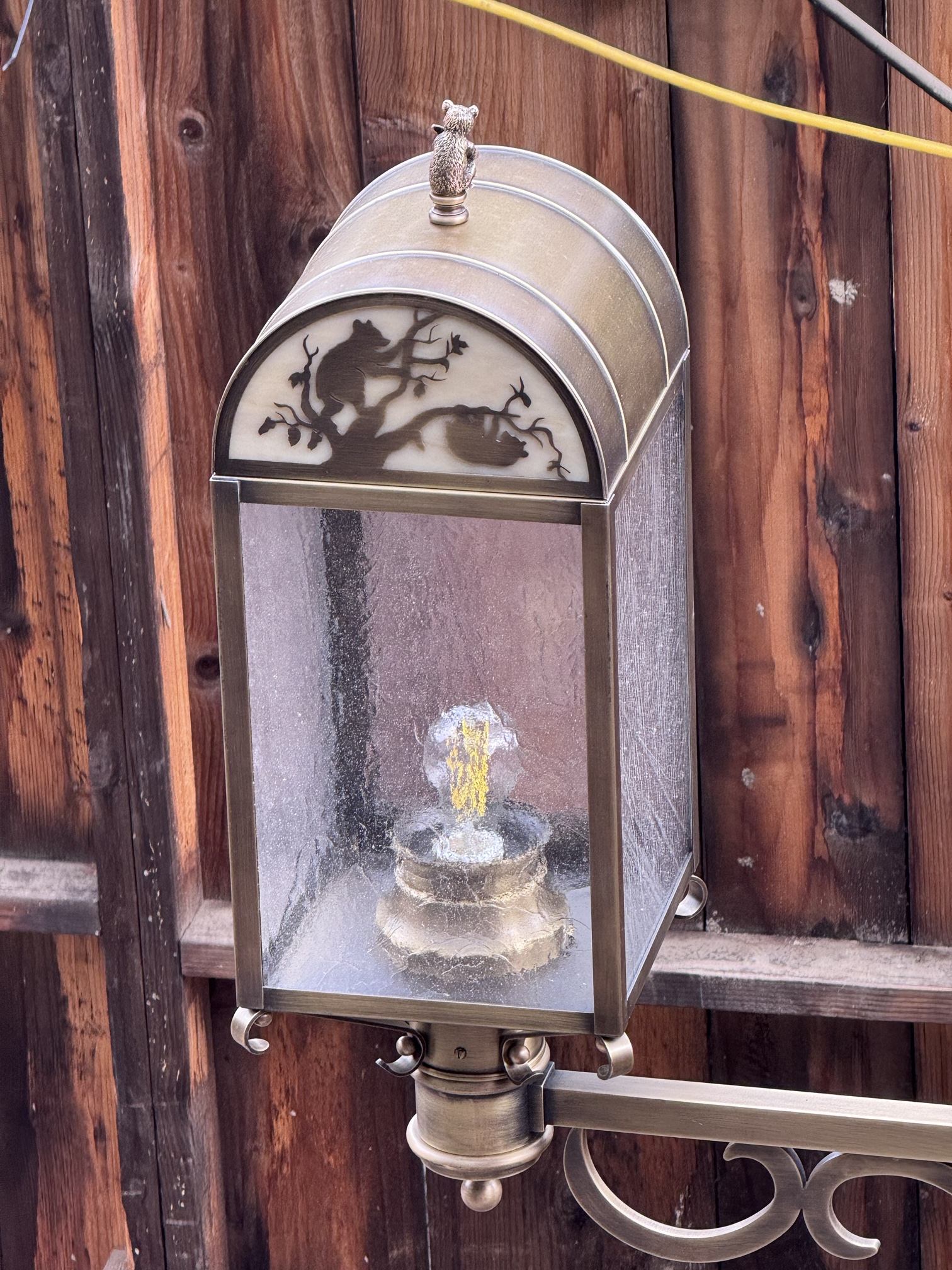 A Hungry Bear Barbecue Jamboree lantern with a bear climbing through tree branches