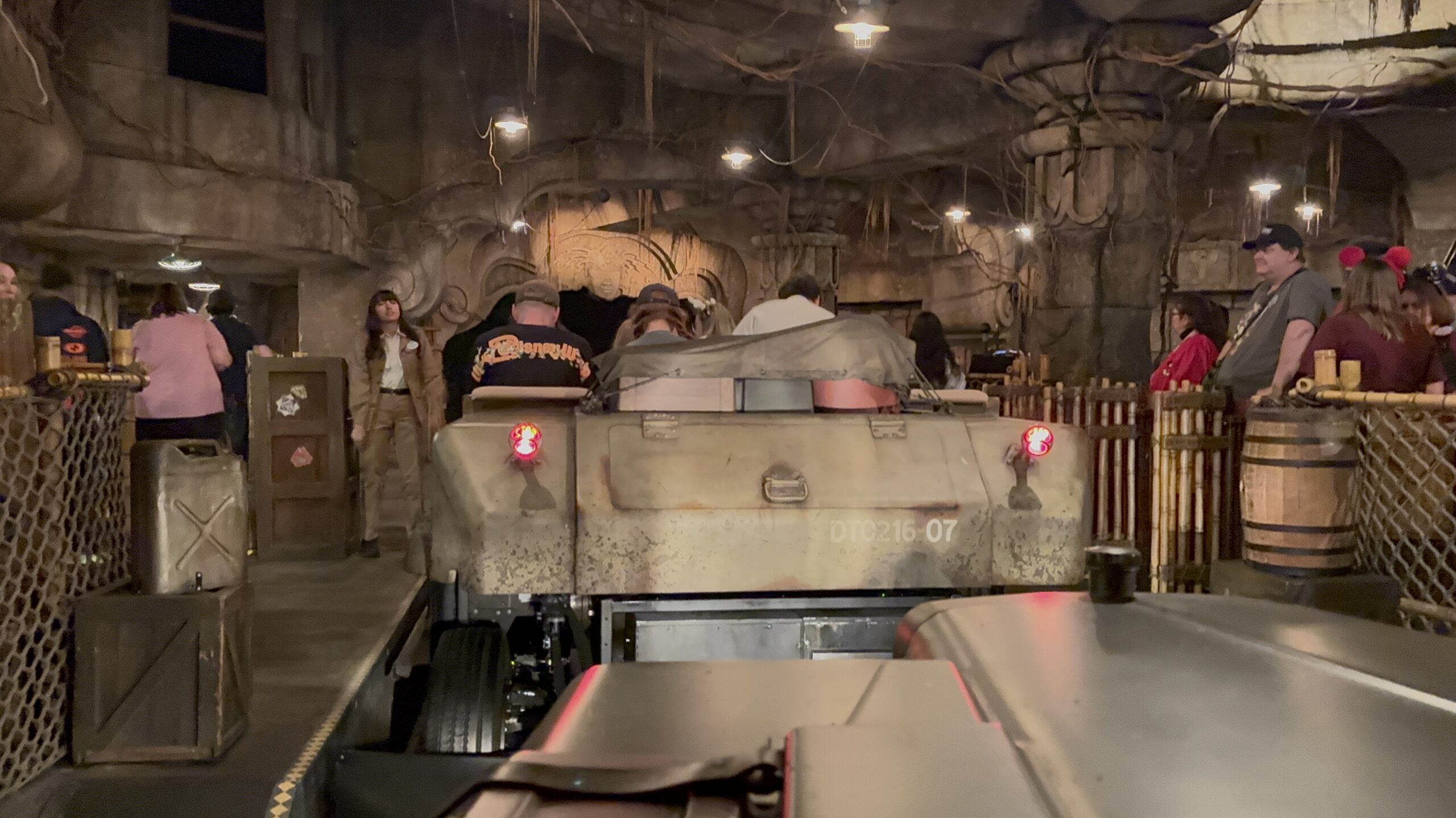 Ride vehicles at the load and unload area of Indiana Jones Adventure at Disneyland