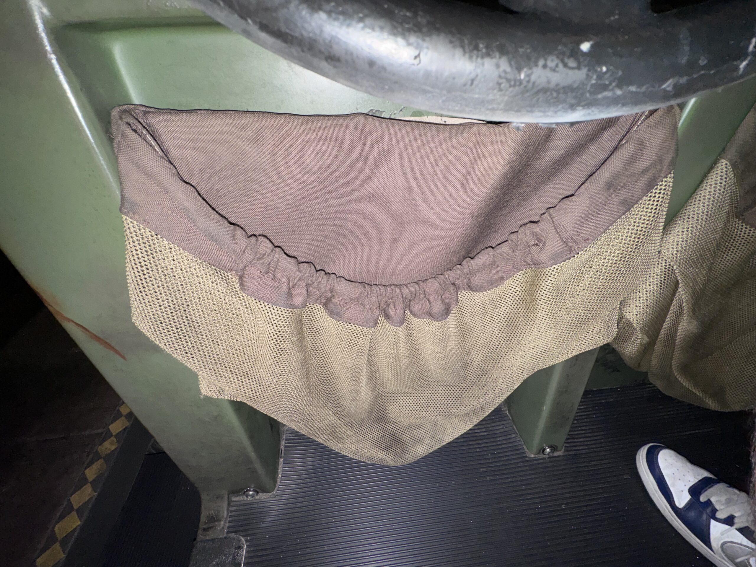 The new, larger storage pouch on an Indiana Jones Adventure ride vehicle at Disneyland