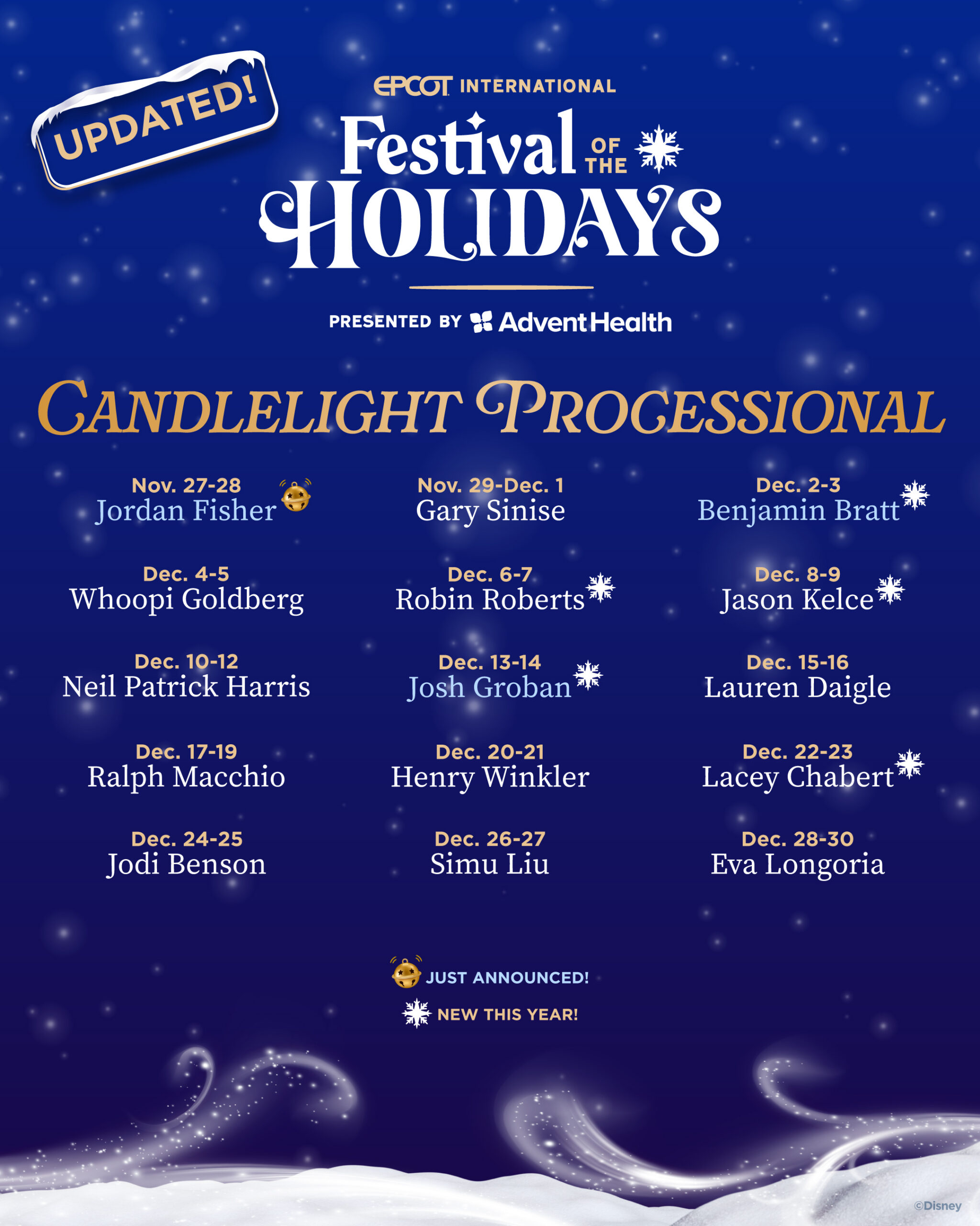 Jordan Fisher announced as a 2026 Candlelight Processional narrator at EPCOT