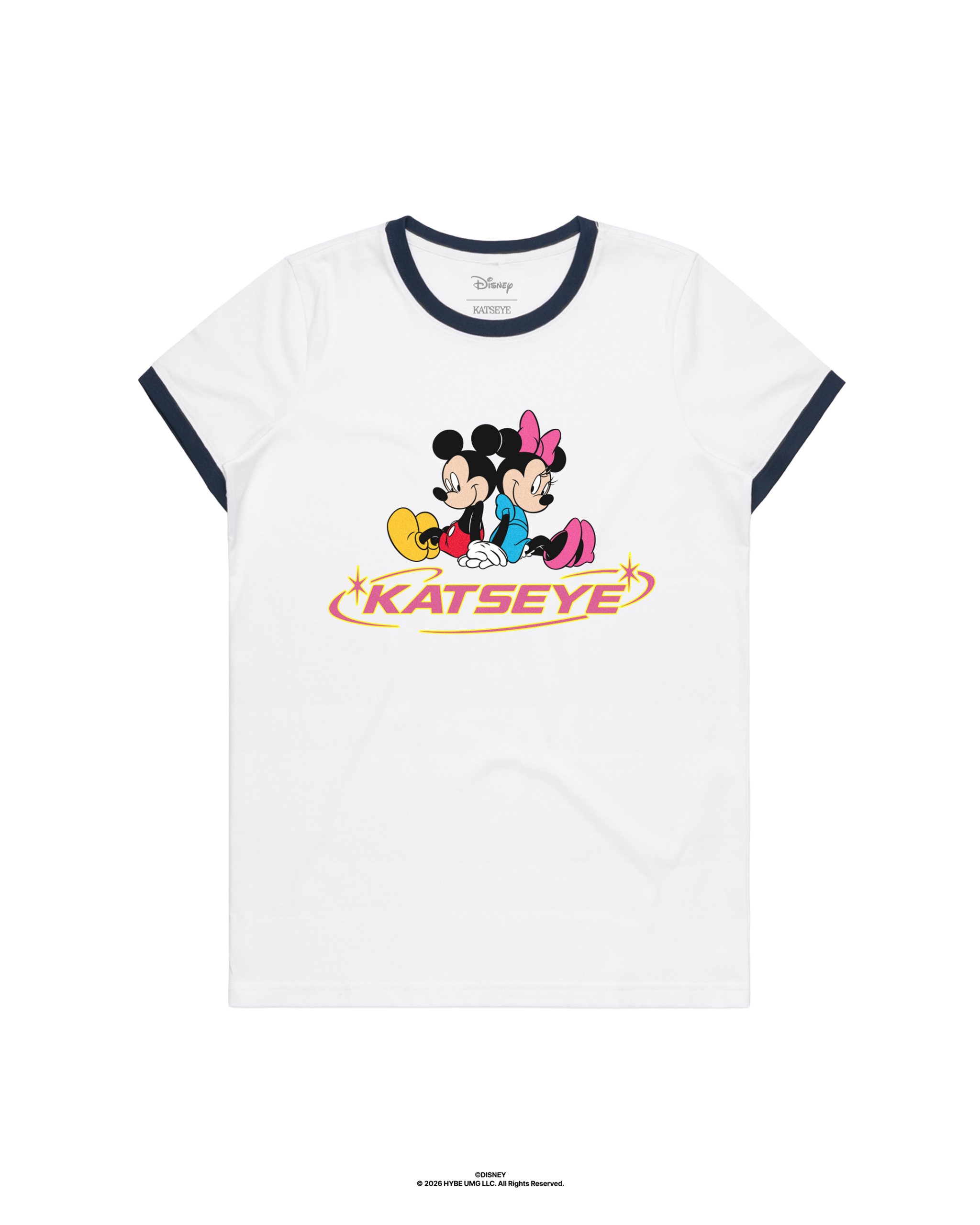 KATSEYE x Mickey and Minnie unisex ringer tee in white and navy