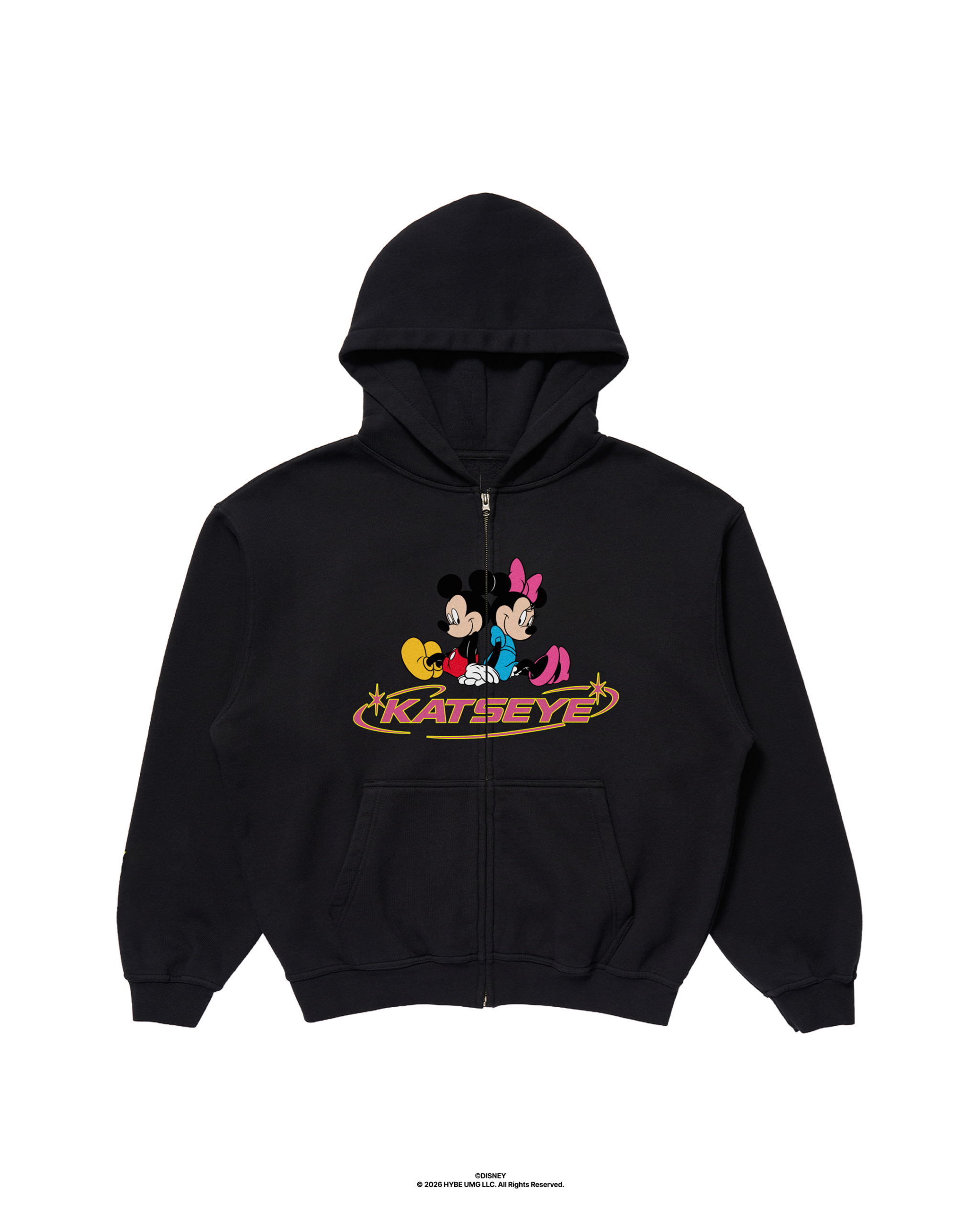 KATSEYE x Mickey and Friends Mickey and Minnie unisex zip hoodie in black