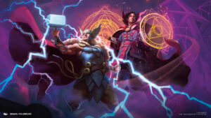 Official key art for Magic: The Gathering's Marvel Darkhold Destiny set