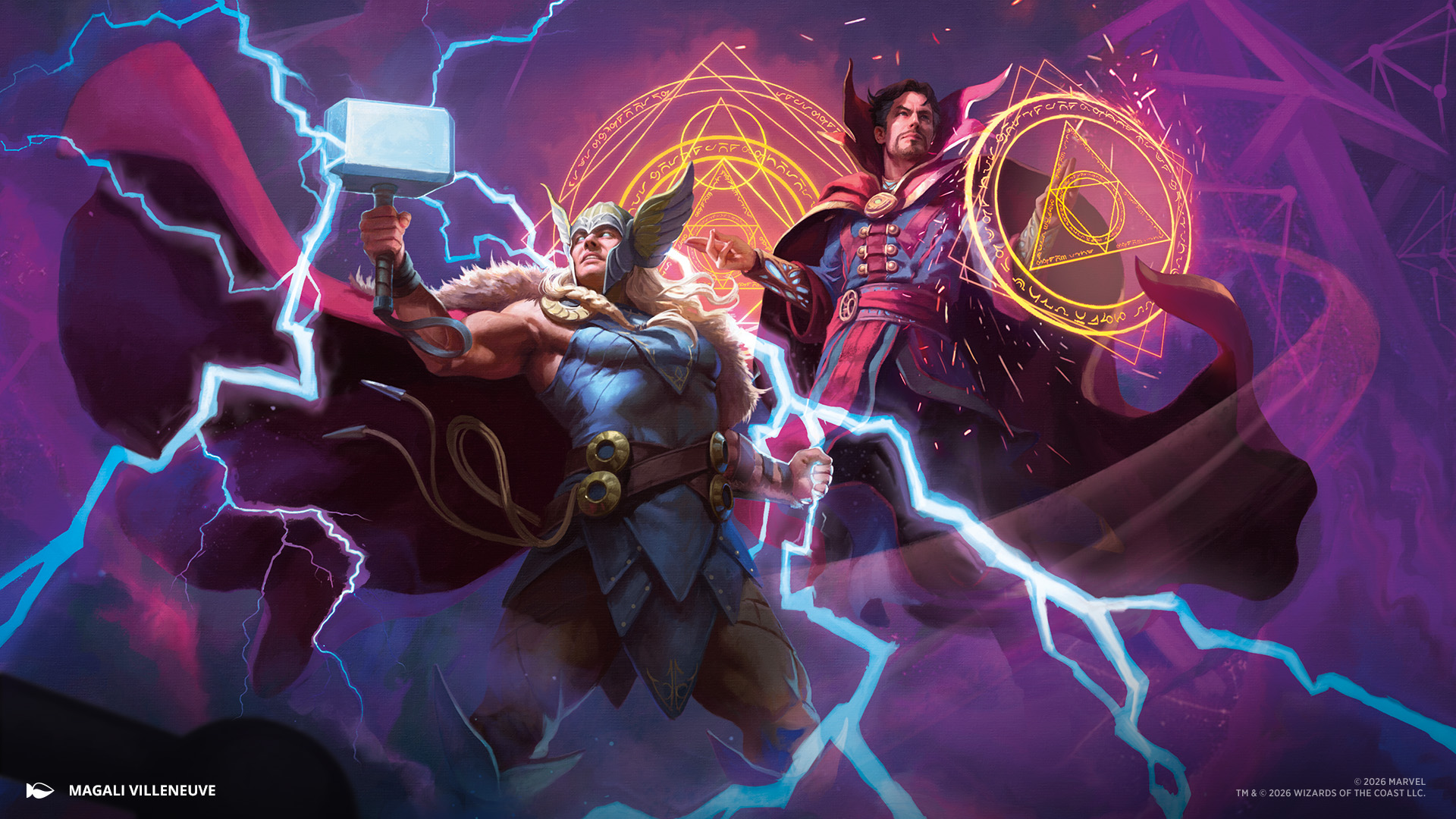 Official key art for Magic: The Gathering's Marvel Darkhold Destiny set