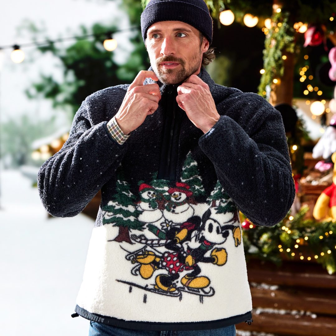 Mickey and Minnie Mouse Faux Shearling Holiday 1/4 Zip Jacket for Adults
