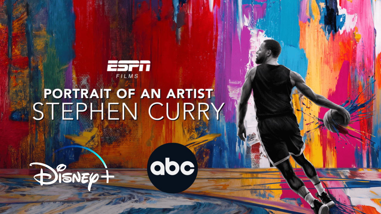 Portrait of an Artist: Stephen Curry key art with the Disney+ and ABC logos