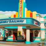 Exterior of Mickey and Minnie's Runaway Railway in Mickey's Toontown at Disneyland