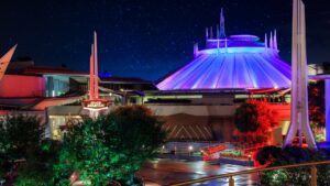 Space Mountain in Tomorrowland at Disneyland Park at night