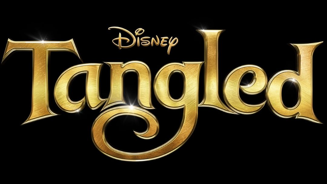 Gold title logo for Disney's live-action Tangled
