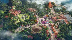 Aerial concept art of Tropical Americas at Disney's Animal Kingdom
