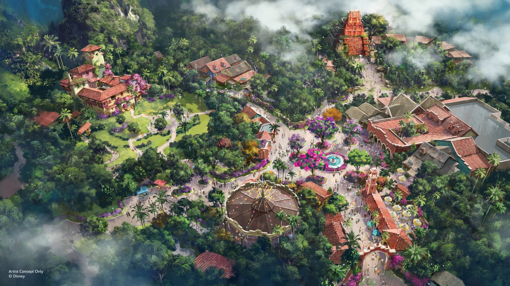 Aerial concept art of Tropical Americas at Disney's Animal Kingdom