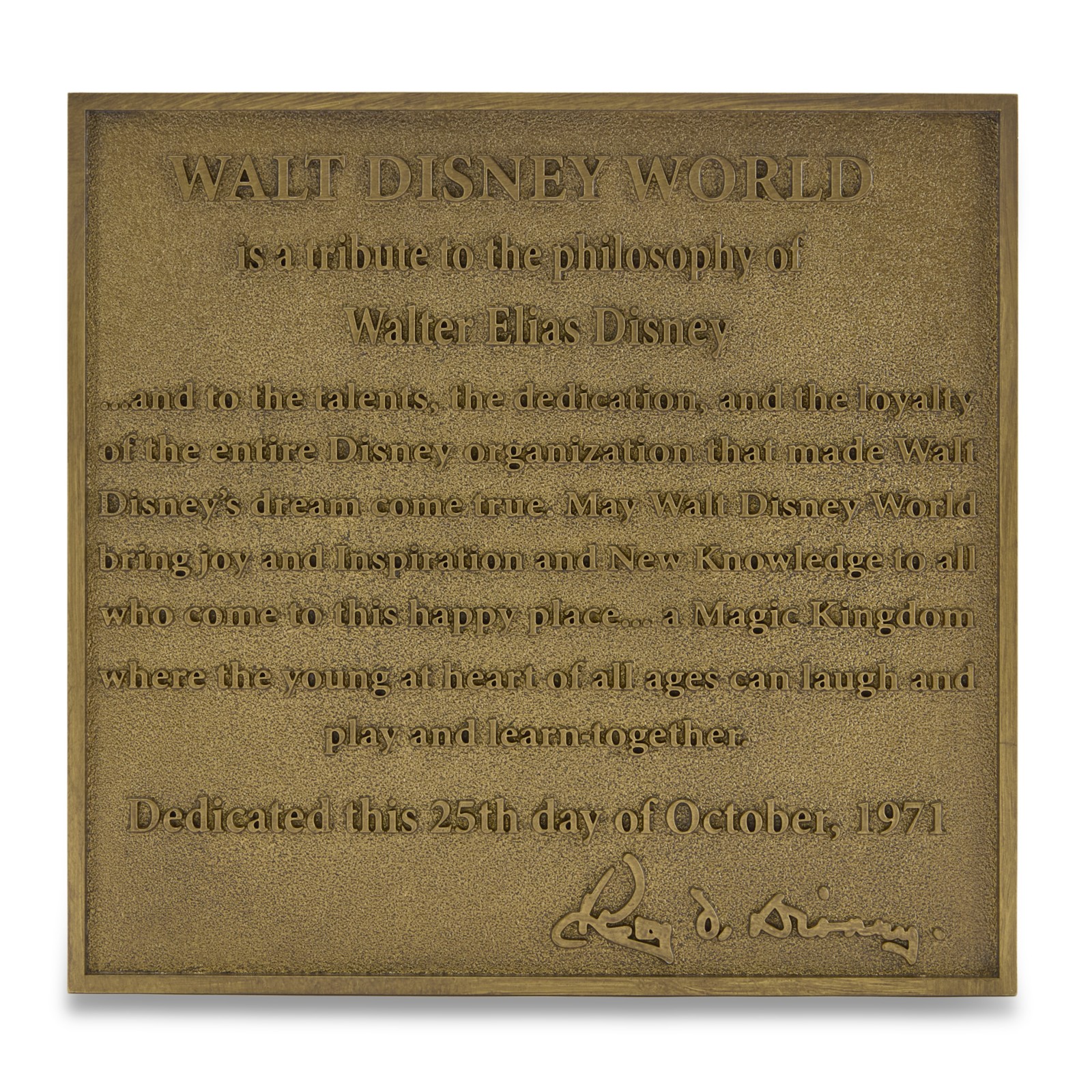 Walt Disney World Dedication Plaque Replica for the 55th anniversary